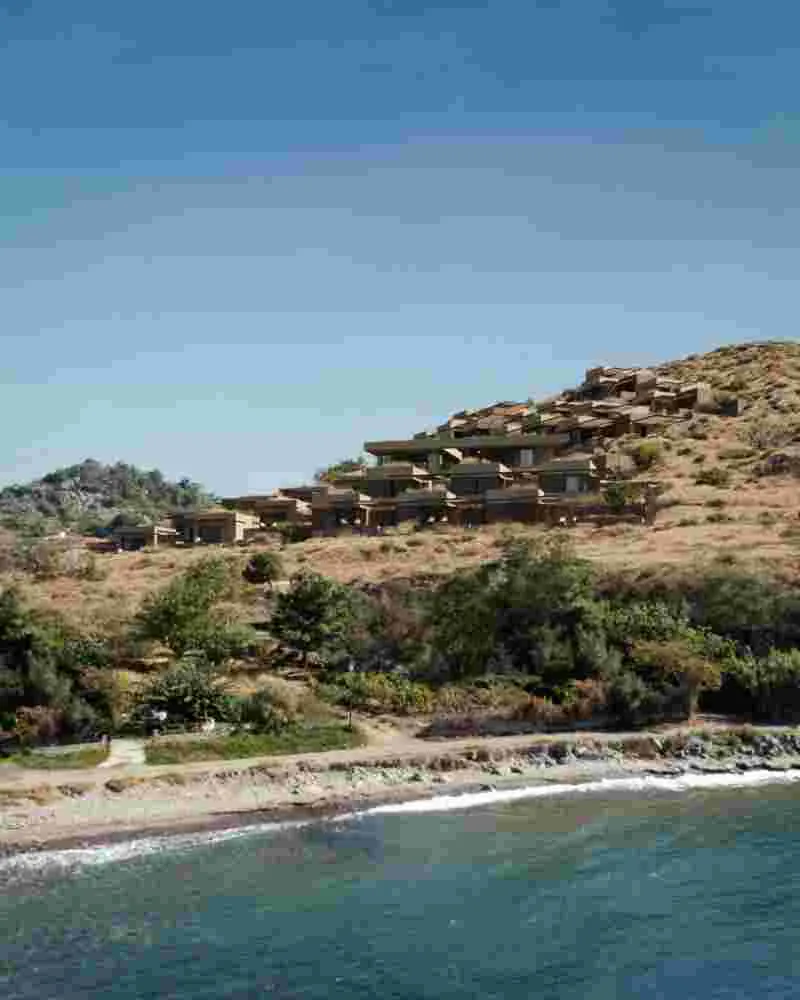 The Cubescape hotel integrated into the natural hillside of Limnos.