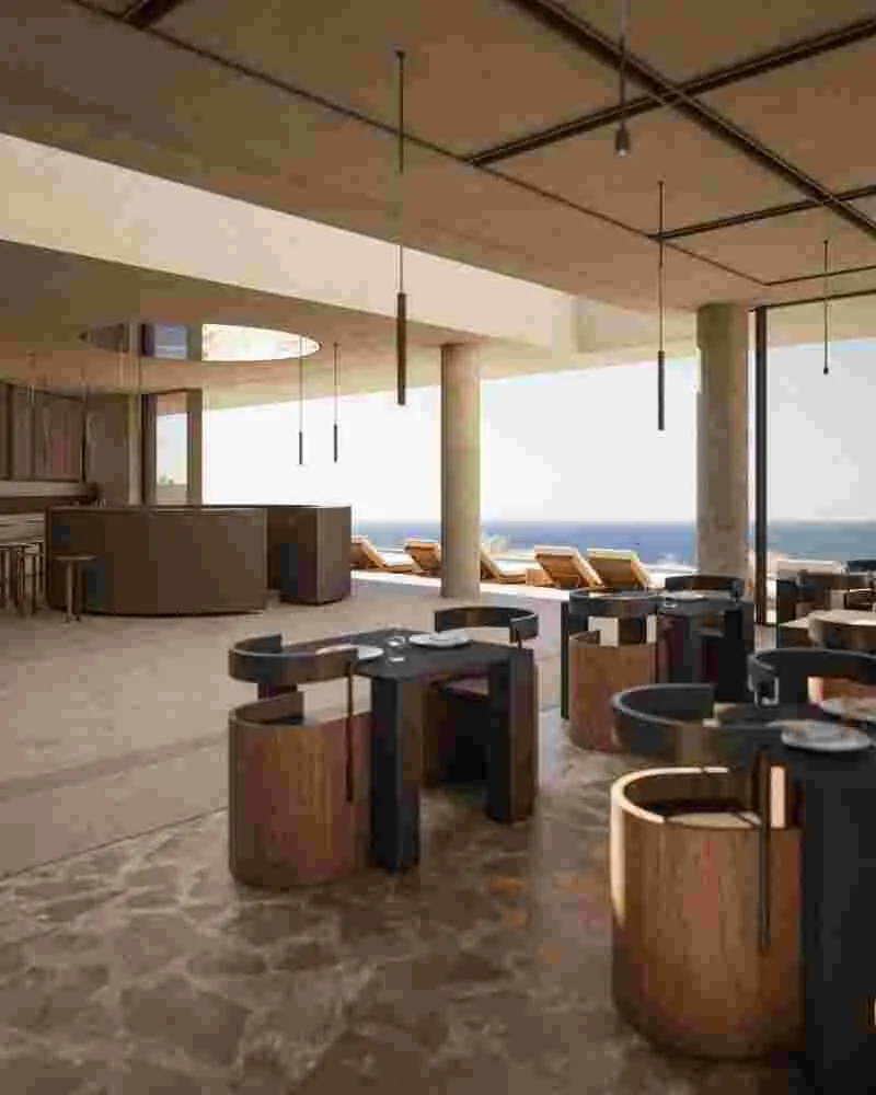 Restaurant building featuring cubist architecture.